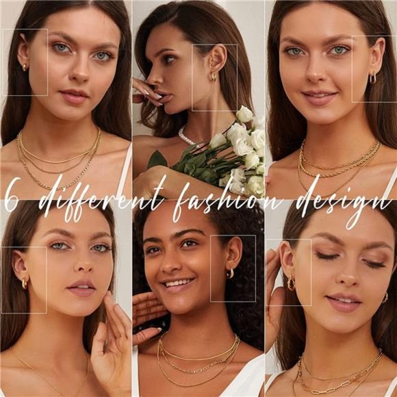 Gold Hoop Earrings Set for Women, 14K Gold Plated Lightweight Hypoallergenic - Picture 6 of 7